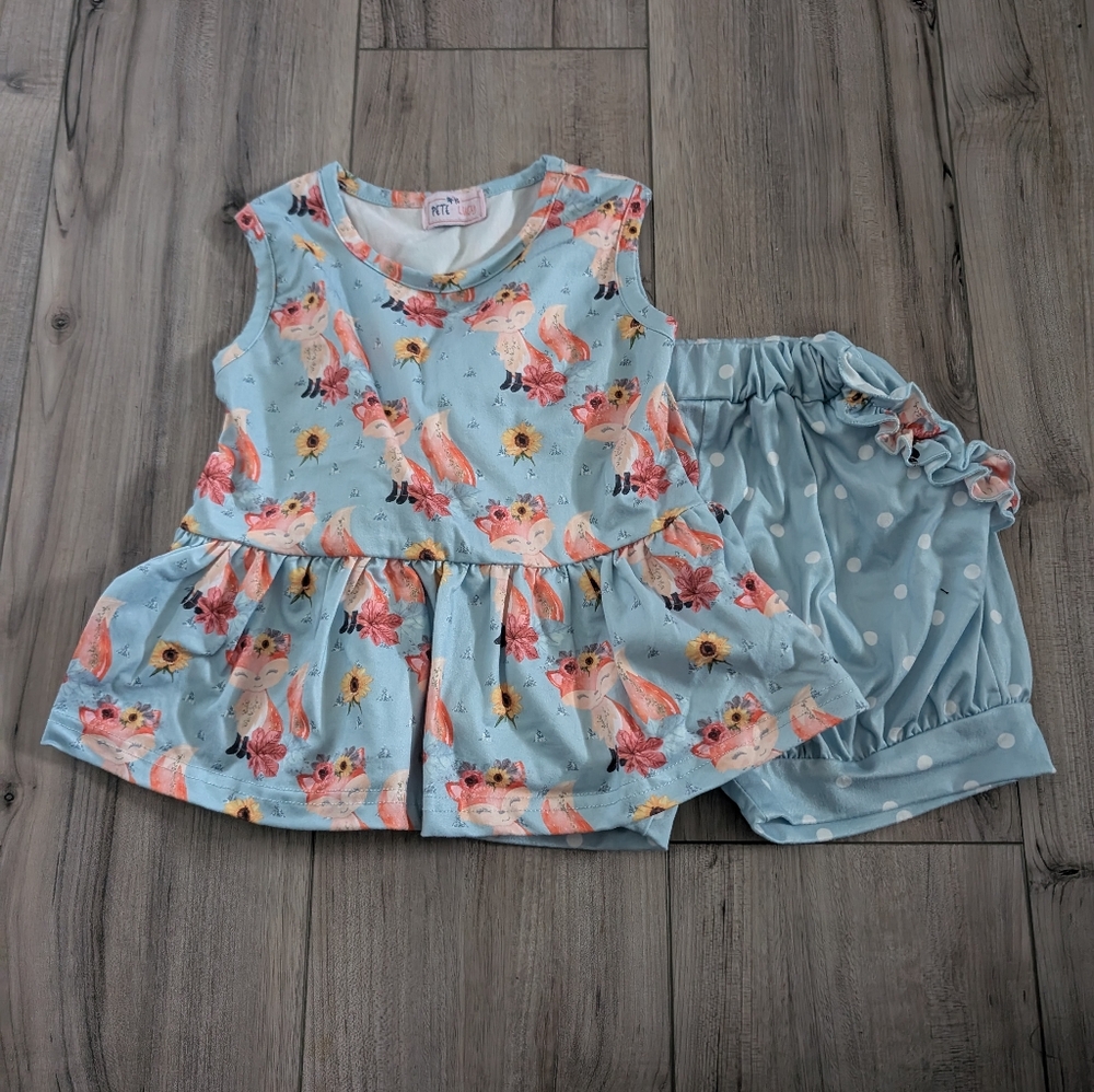 Pete & Lucy Adorable Fox Print Toddler Dress and Bloomers Set
